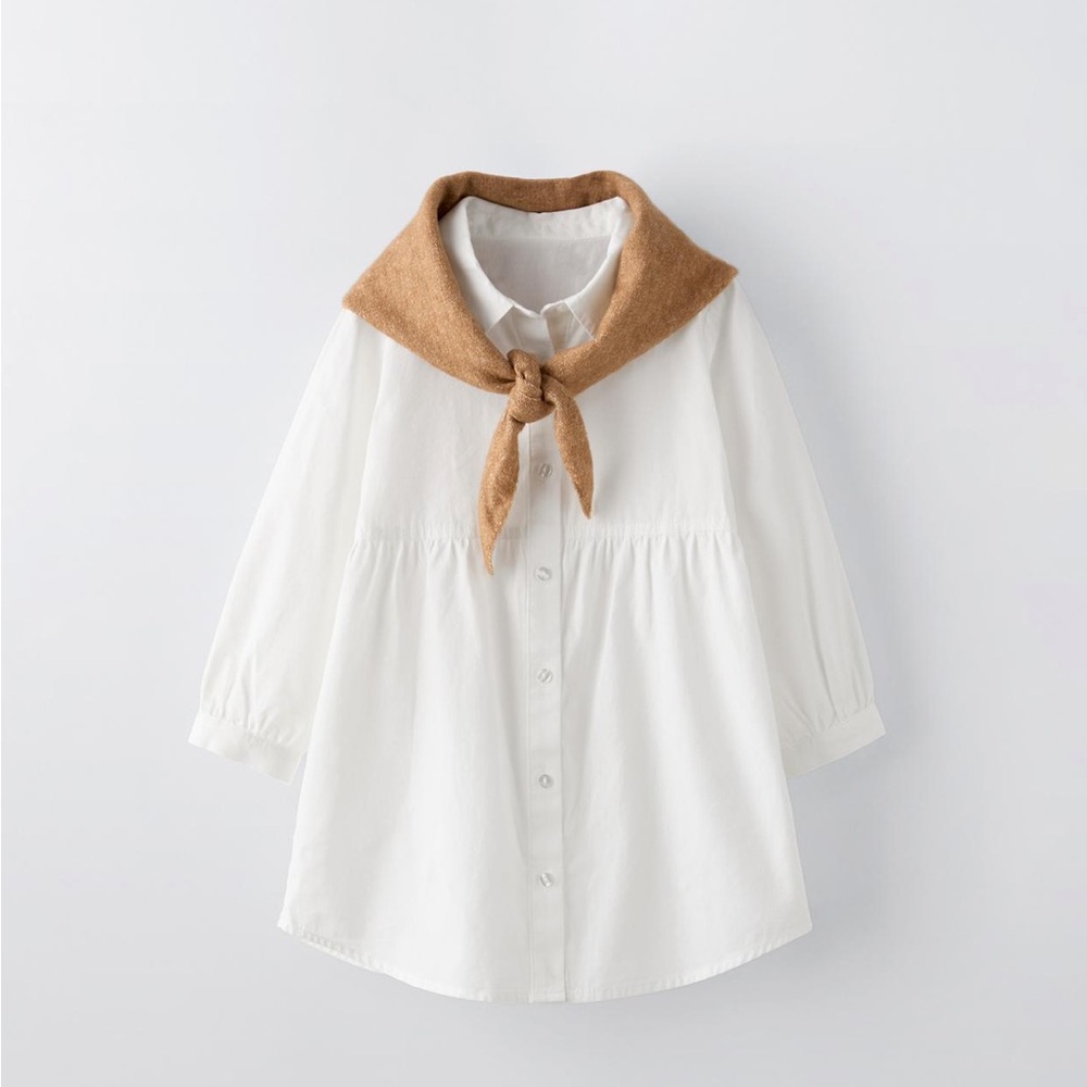 Zara shirt dress with knit shawl